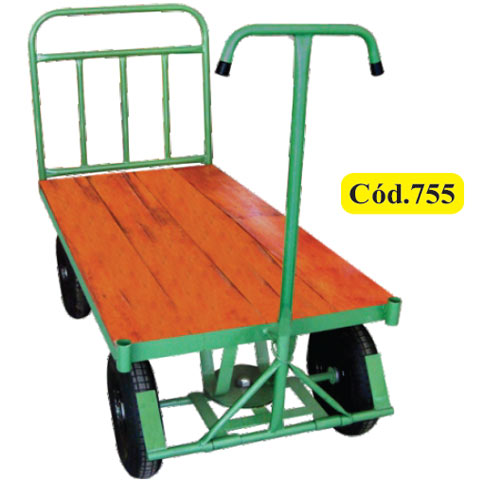 Carrinho carga com plataforma em madeira com 1 grade